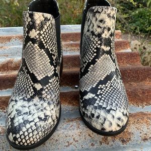 CityClassified booties in grey snakeskin print. Like new! Rock the animal print!